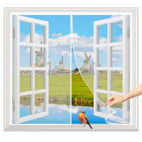 Fliegengitter Fenster Insektenschutz tür Weiß 150x95cm Insektenschutz Fliegenvorhang Magnetisch Türe,Ohne Bohren für Balkontür Wohnzimmer von WEIZON