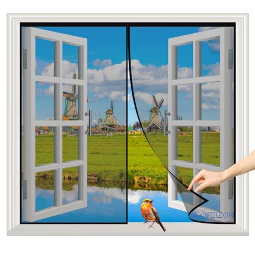 Magnet Fliegengitter Fenster Insektenschutz Schwarz 70x60cm Magnetvorhang Insektenschutz Balkontür für Wohnzimmer Terrassentür Klebmontage ohne Bohren von WEIZON