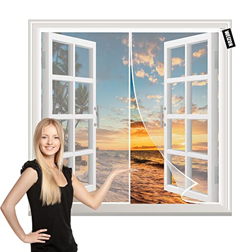 Magnet Fliegengitter Fenster Weiß 100x100cm Insektenschutz Fenster Tür,Magnetische Adsorption Faltbar,Fliegenvorhang HäNde Frei für Fenster und Türen von WEIZON
