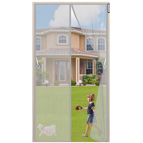 Magnet Fliegengitter Tür, 145 x 200 cm,Magnetische Fliegengittertür, Insektenschutz Vorhang für Wohnzimmer Balkontür, Dichtung automatisch, frische Luft hereinlassen - Grau von WEIZON