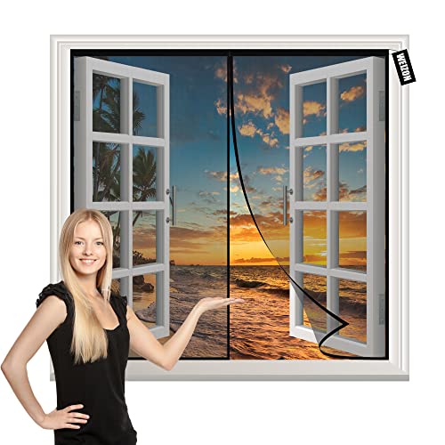 Moskitonetz Fenster 135x185cm Magnet Fliegenvorhang Fliegengitter Fenster Rollo Kinderleichte Klebemontage für Balkontür Terrassentür Schwarz von WEIZON