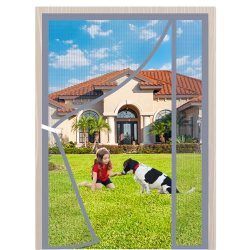 Seitliche Öffnung Magnet Fliegengitter Tür 70x180cm Selbstklebendes fensternetz insektenschutz Kinderleichte Klebemontage Ohne Bohren Grau von WEIZON