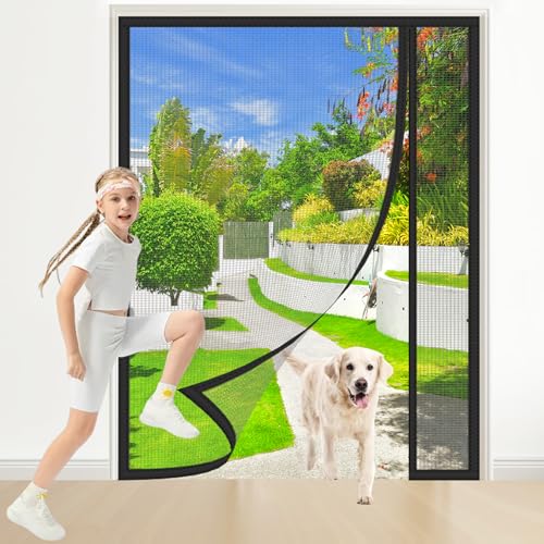 Seitliche Öffnung Magnet Fliegengitter Tür 80x255cm Schwarz Insektenschutz Balkontür Magnet Fliegenvorhang Ohne Bohren für Wohnzimmer und Schiebetür von WEIZON