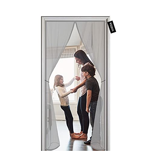 WEIZON Magnet Fliegengitter Tür, 85 x 240 cm, Insektenschutz ohne Bohren, 18 Stück Magnete Automatisch schließen, für Balkontür, Terrassentür, Wohnzimmer - Grau von WEIZON