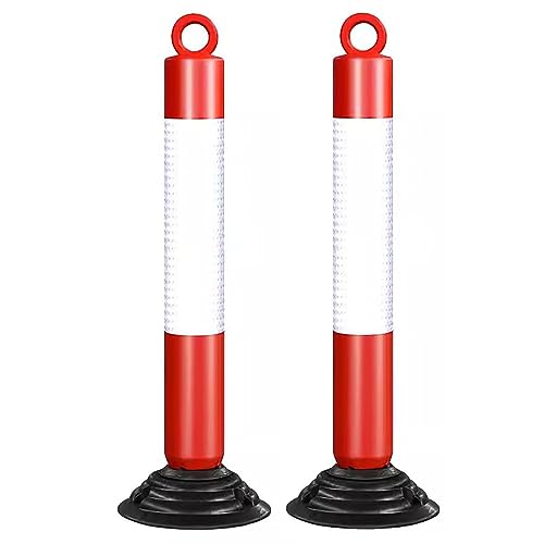 80 cm reflektierende Verkehrskegel, flexibler Poller aus PU-Kunststoff zur Gefahrenkontrolle bei der Parkplatzkontrolle(White+red,2 pack) von WEJNAOQI