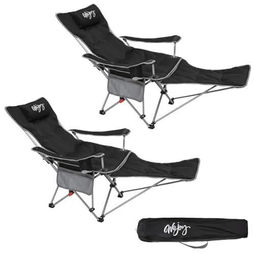 #WEJOY 2-in-1 Campingstuhl Faltbar mit Fußstütze, Gepolstert Liegestuhl mit Verstellbarer Rückenlehne, Relaxsessel Liege mit Getränkehalter, Liegestuhl für Outdoor Camping Schwarz 2er Set von #WEJOY