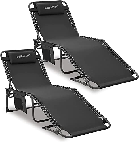 #WEJOY 2er Set Sonnenliege Klappbar Verstellbarer Rückenlehne Gartenliege Ergonomisch Liegestuhl Klappbar Campingliege mit Seitentasche und Kopfstütze bis 120KG für Outdoor Pool Garten 190x59x37cm von #WEJOY