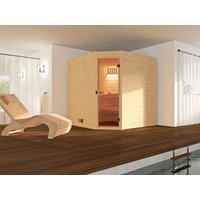 38mm Masssivholzsauna mit Eckeinstieg Gr.1 inkl. 9,0 kW Kompakt-Ofen von WEKA