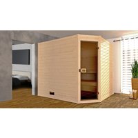 38mm Masssivholzsauna mit Eckeinstieg Gr.2 inkl. 9,0 kW Kompakt-Ofen von WEKA