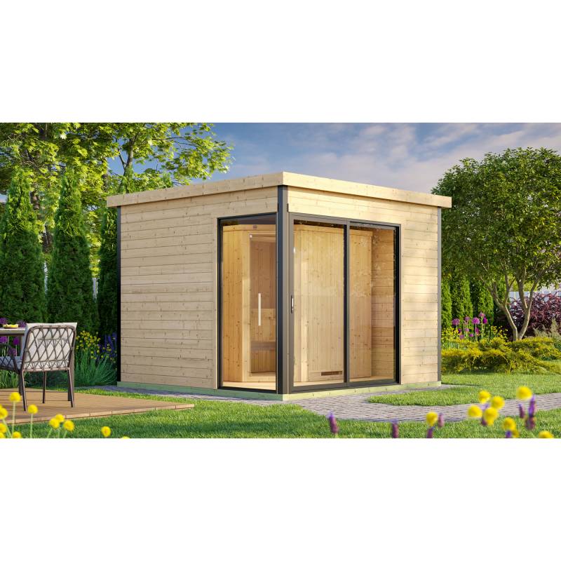 Weka Design-Saunahaus '412' natur mit Sauna Varberg 3, Steuerung 7,5 kW BioS-Ofen 320 x 320 x 239 cm von WEKA