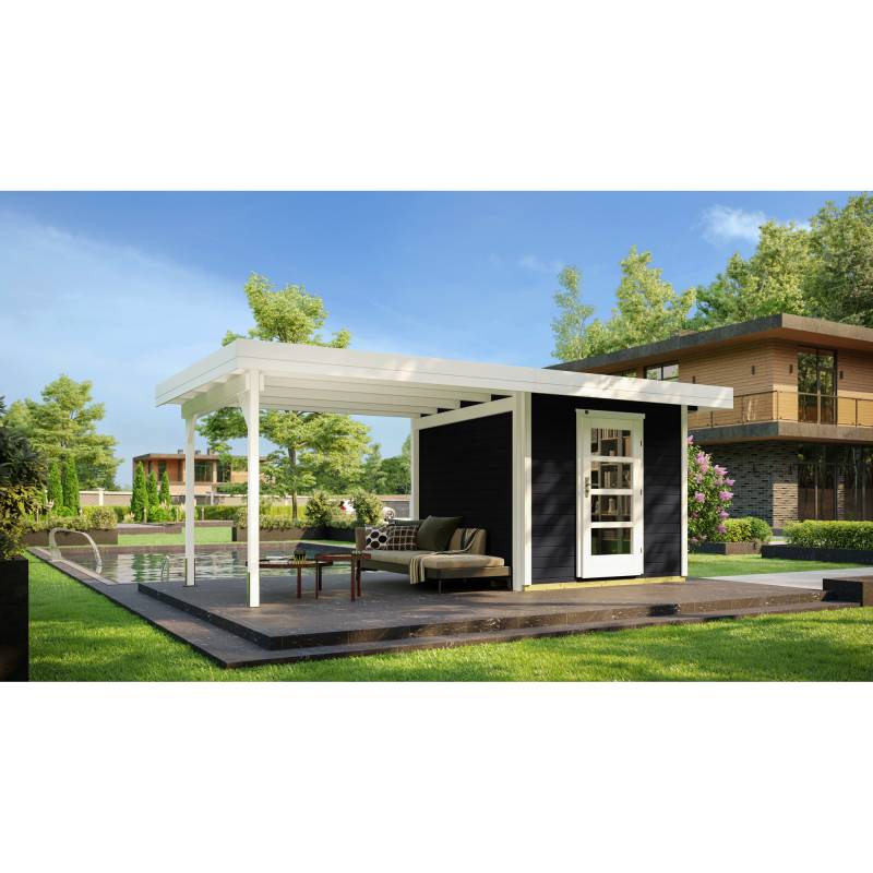 Weka Designhaus '172' anthrazit/weiß 239 x 530 cm mit Anbaudach von WEKA