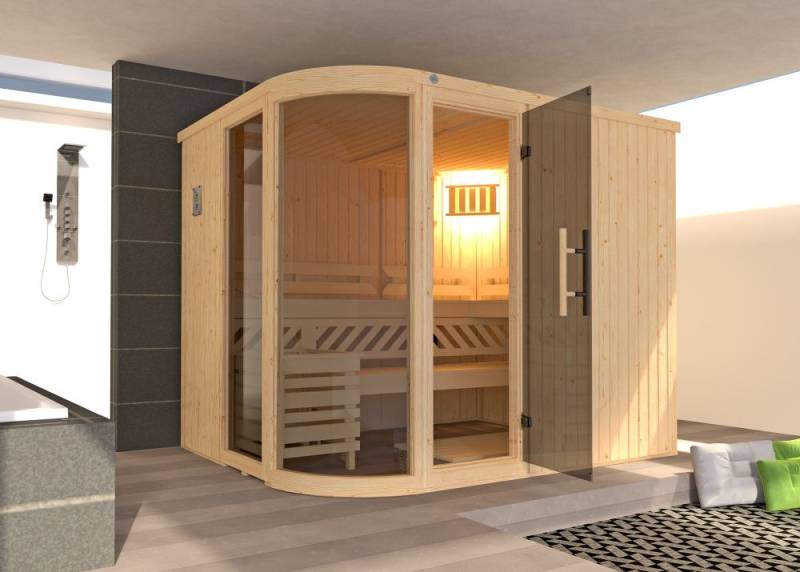 Weka Element-Designsauna Sara 2 Set 1 mit Glastür 2 Fenstern und OS Saunaofen von WEKA