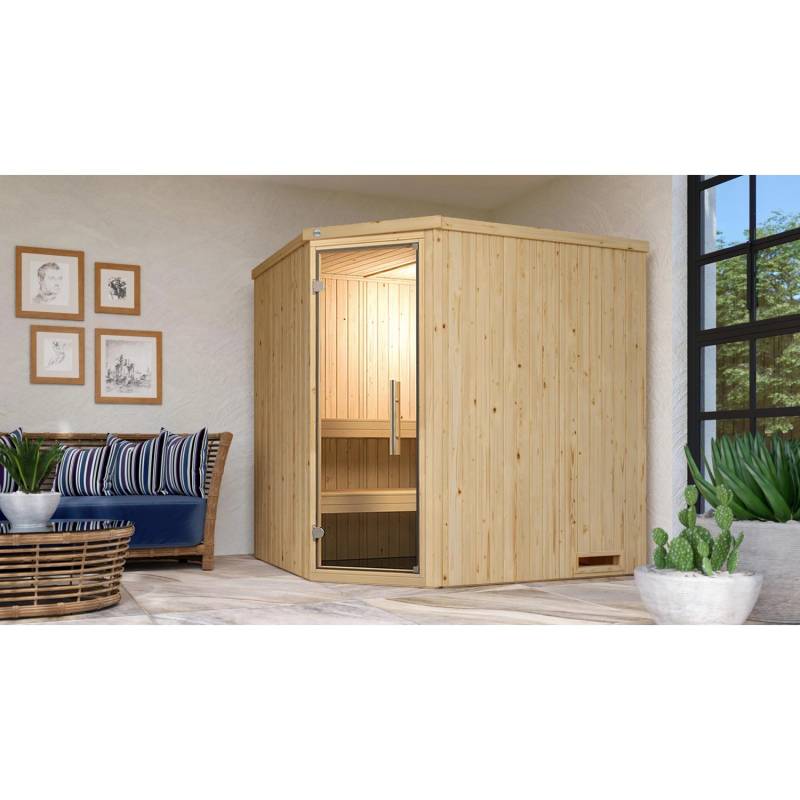 Weka Element-Ecksauna Varberg 2 Sparset 7,5 kW BioS Glastür von WEKA