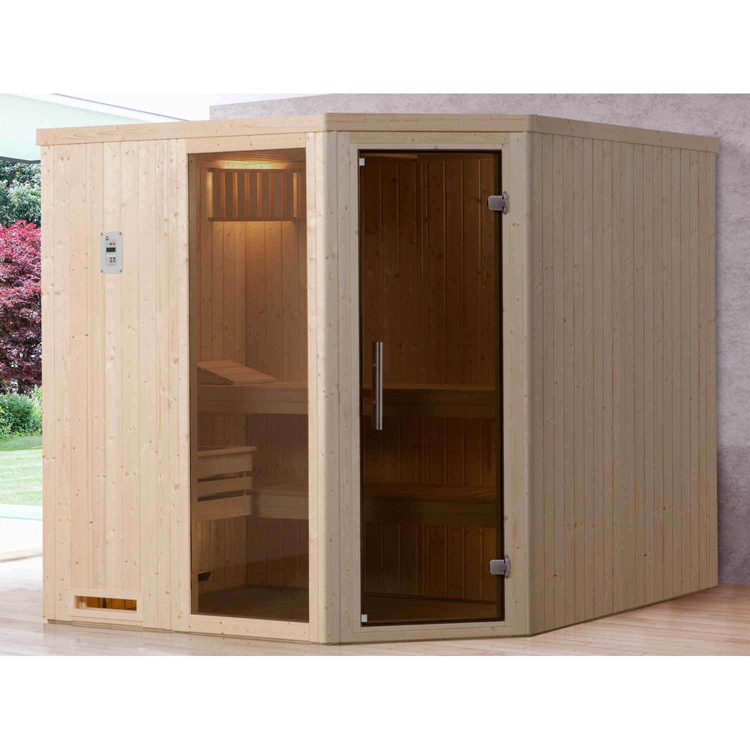 Weka Element-Ecksauna 508 OS Set Gr. 3 mit Glastür und Fensterelement von WEKA