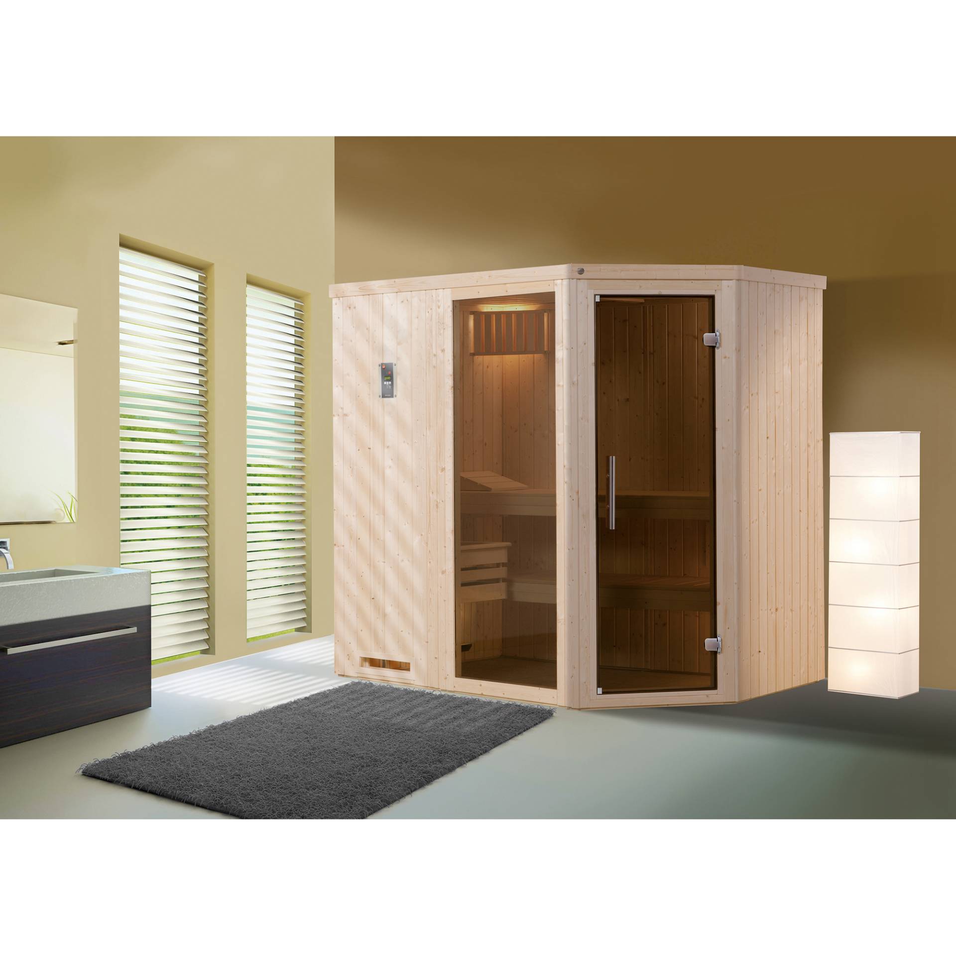 Weka Element-Ecksauna 'Varberg 1' 194 x 144 cm mit Glastür, Fenster Weka Element-Ecksauna 'Varberg 1' 194 x 144 cm mit Glastür, Fenster von WEKA