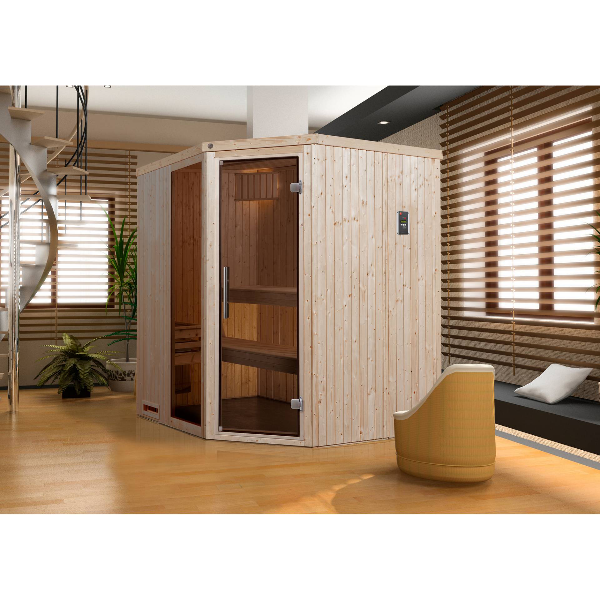 Weka Element-Ecksauna 'Varberg 2' 194 x 177 cm mit Glastür, Fenster Weka Element-Ecksauna 'Varberg 2' 194 x 177 cm mit Glastür, Fenster von WEKA