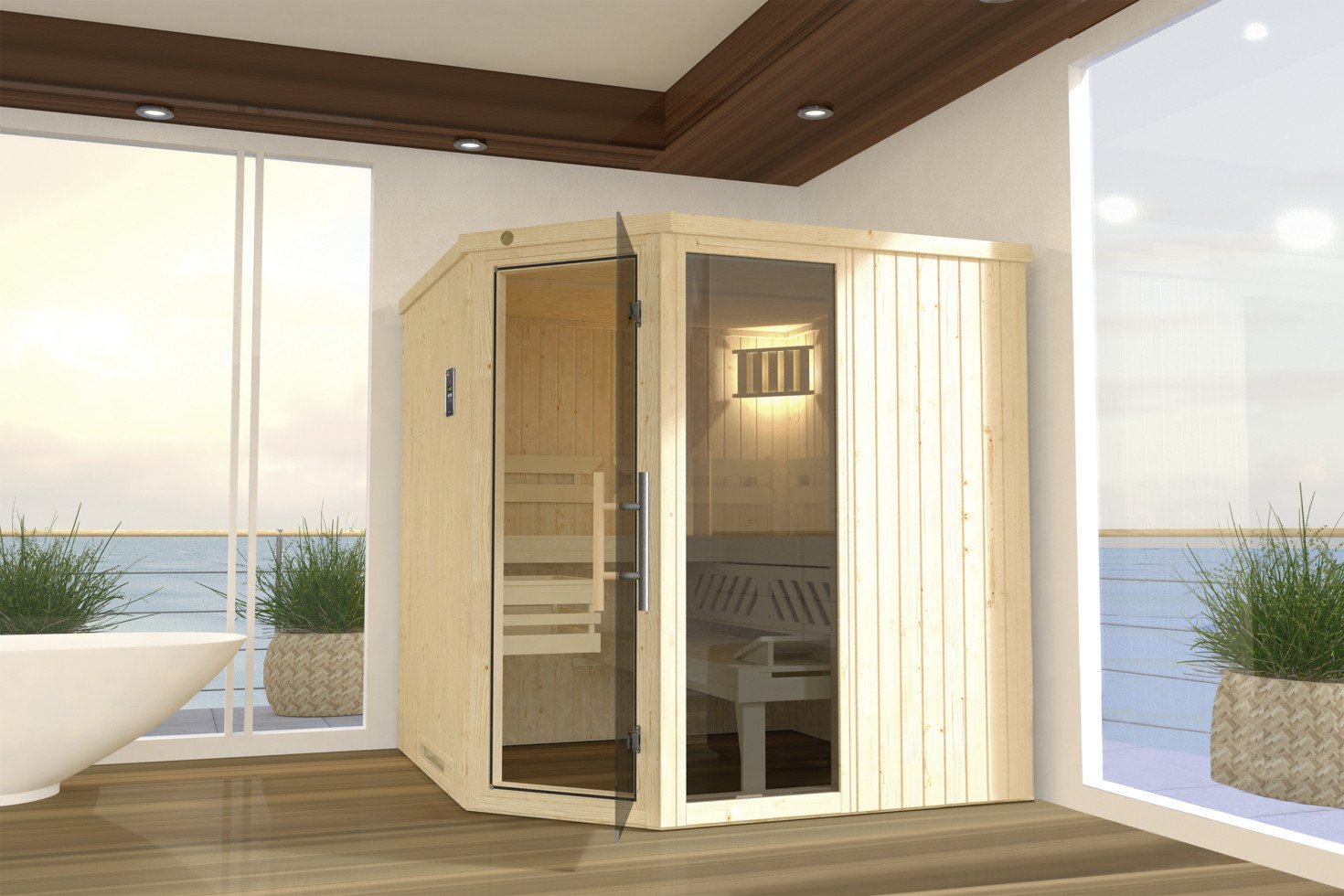 Weka Element-Ecksauna Varberg 3 GTF BioS mit Glastür und Fenster von WEKA
