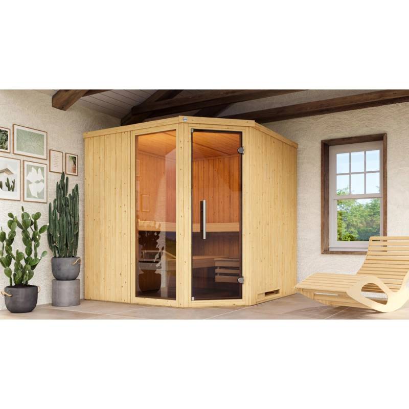 Weka Element-Ecksauna Varberg 3 Sparset 9 kW Kompakt Glastür/Fenster von WEKA