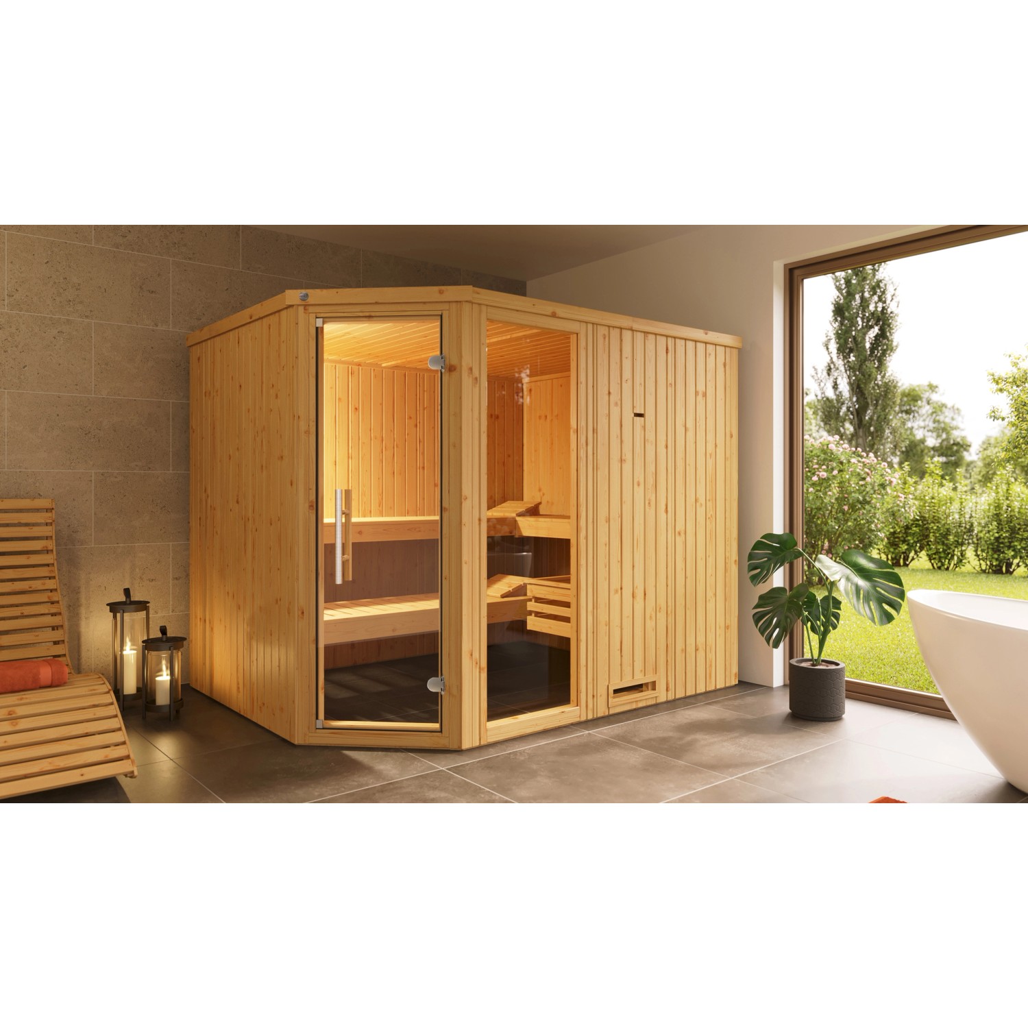 Weka Element-Ecksauna Varberg 4 Sparset 9 kW OS Glastür/Fenster Weka Element-Ecksauna Varberg 4 Sparset 9 kW OS Glastür/Fenster von WEKA