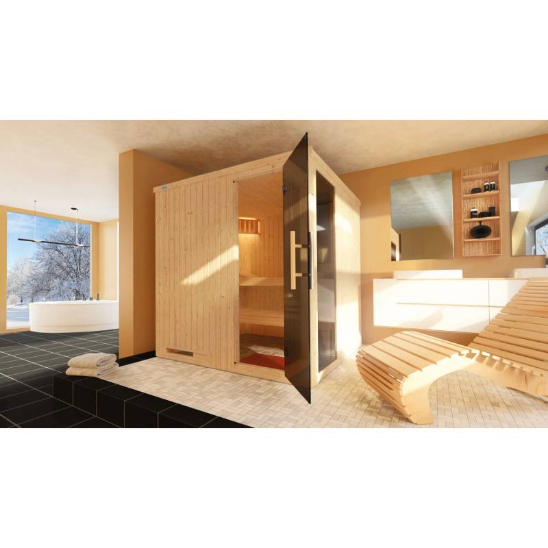 Weka Elementsauna Halmstad 2 Sparset 5,4 kW Kompakt Glastür/Fenster von WEKA