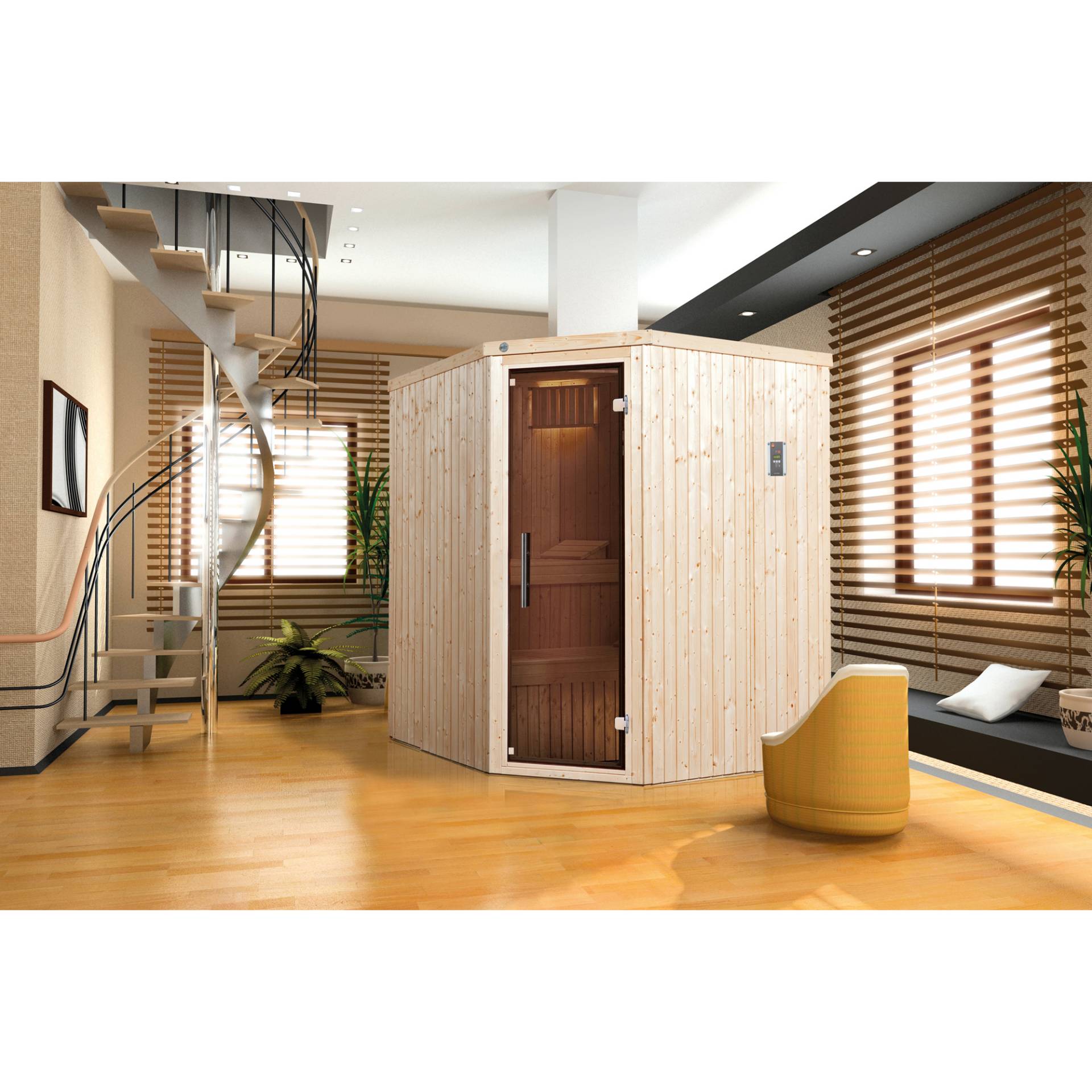 Weka Elementsauna 'Kiruna 2' 194 x 177 x 199 cm mit Glastür und 4,5 kW OS-Ofenset 230 V Weka Elementsauna 'Kiruna 2' 194 x 177 x 199 cm mit Glastür und 4,5 kW OS-Ofenset 230 V von WEKA