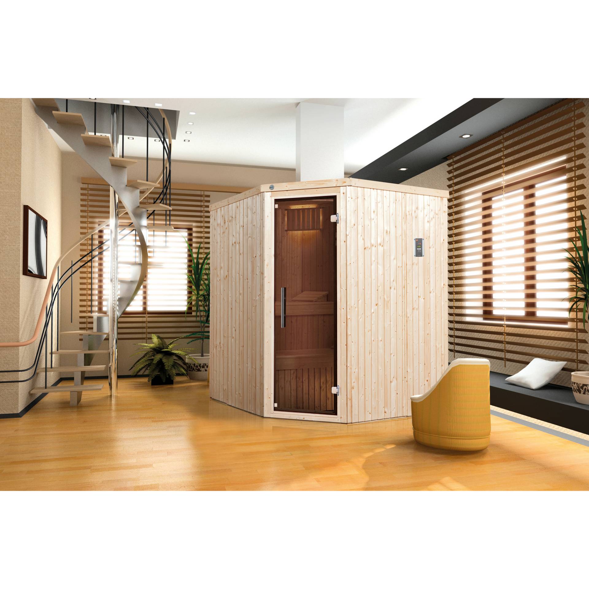 Weka Elementsauna 'Kiruna 2' 194 x 177 x 199 cm mit Glastür und 4,5 kW OS-Ofenset 230 V von WEKA