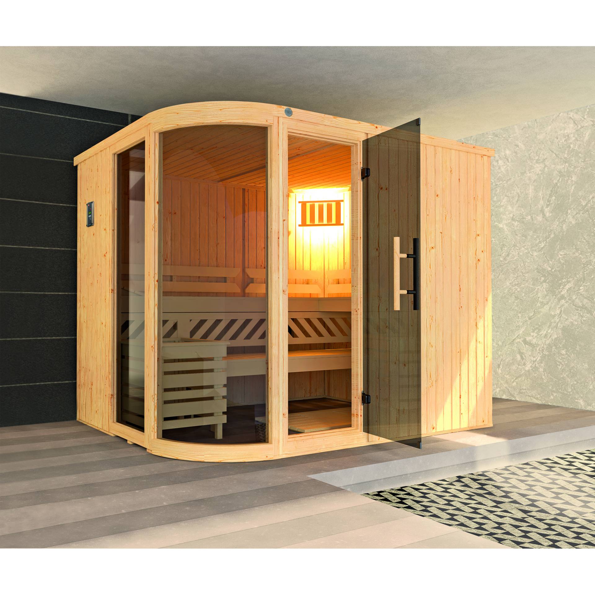 Weka Elementsauna 'Sauna des Jahres' 244 x 194 cm mit Ofen 'OS', Glastür, Fenster Weka Elementsauna 'Sauna des Jahres' 244 x 194 cm mit Ofen 'OS', Glastür, Fenster von WEKA