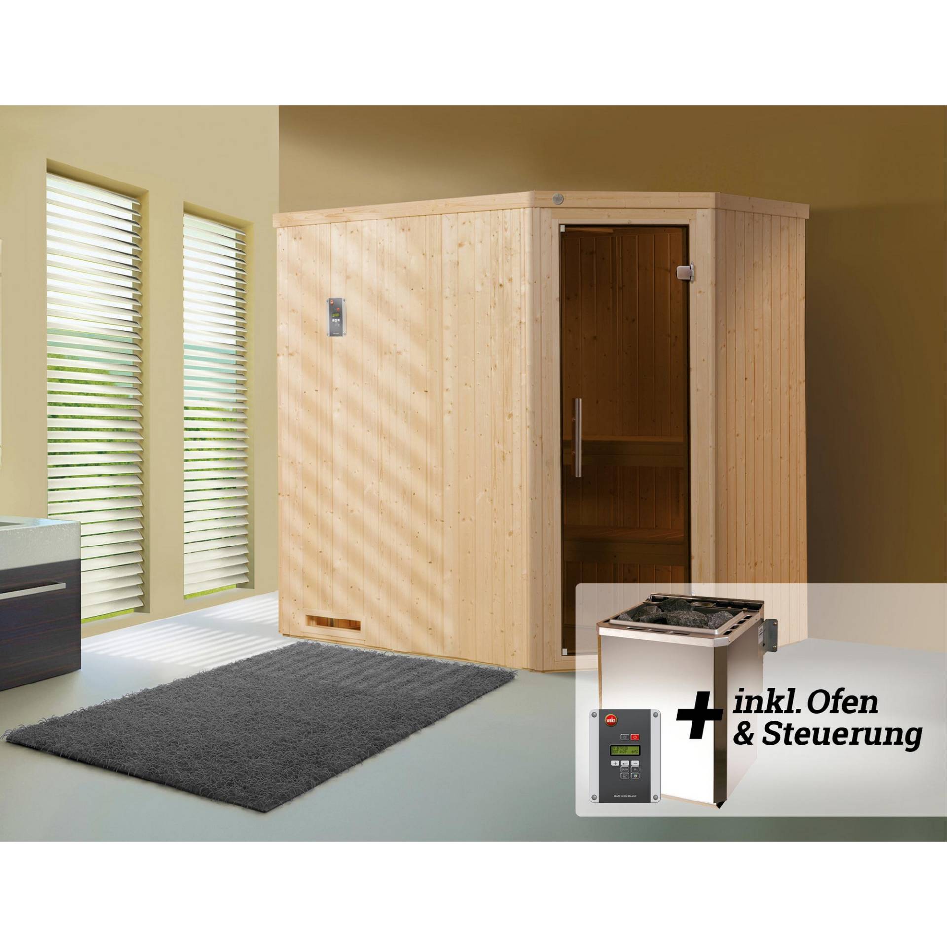 Weka Elementsauna 'Varberg 1 Eck' mit 7,5 kW BioS-Ofenset, Steuerung, Glastür 192 x 142 x 199 cm Weka Elementsauna 'Varberg 1 Eck' mit 7,5 kW BioS-Ofenset, Steuerung, Glastür 192 x 142 x 199 cm von WEKA