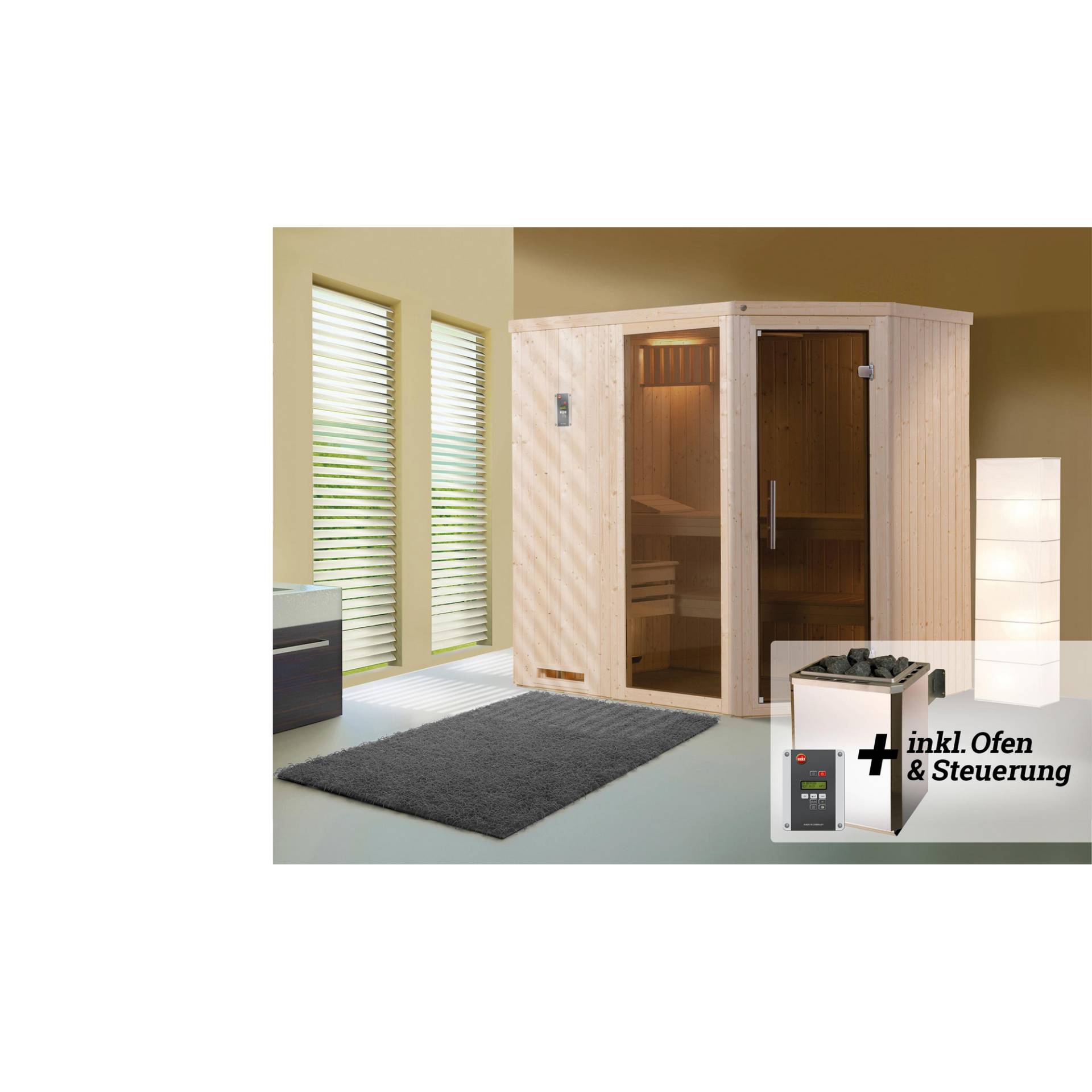 Weka Elementsauna 'Varberg 1' mit 7,5 kW OS-Ofenset, Steuerung, Glastür, Fenster 192 x 142 x 199 cm Weka Elementsauna 'Varberg 1' mit 7,5 kW OS-Ofenset, Steuerung, Glastür, Fenster 192 x 142 x 199 cm von WEKA