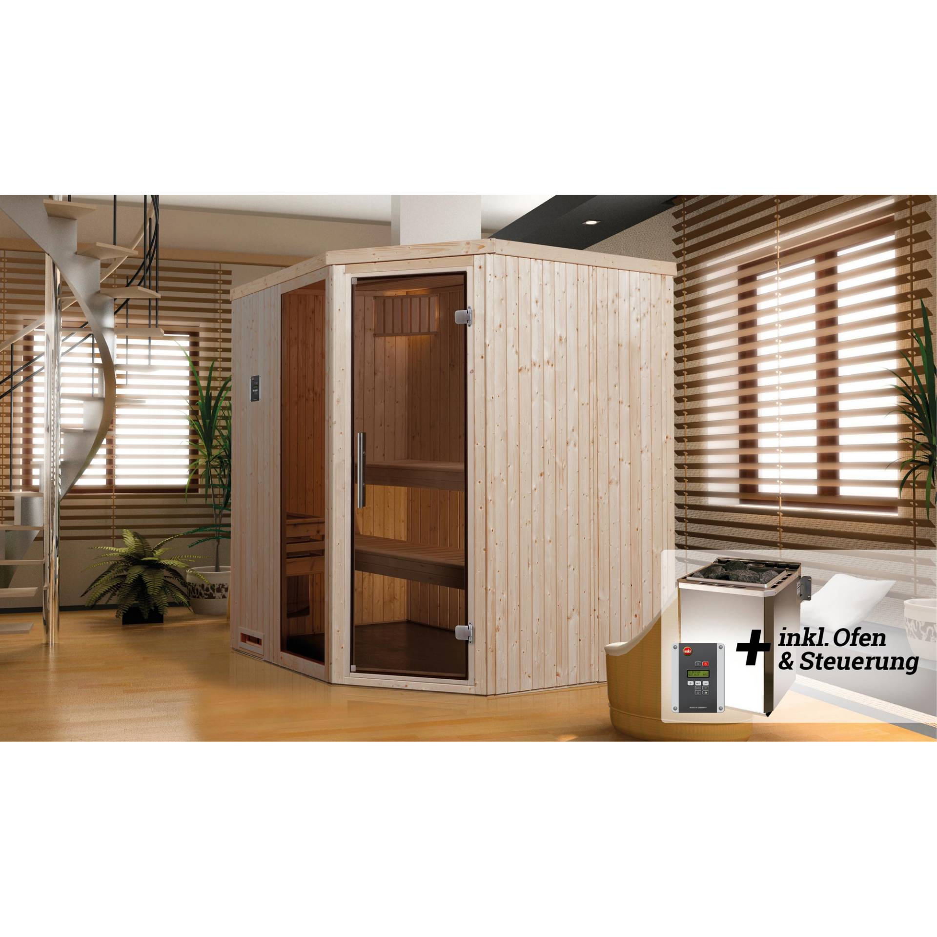 Weka Elementsauna 'Varberg 2' mit 7,5 kW BioS-Ofenset, Steuerung, Glastür, Fenster 192 x 175 x 199 cm von WEKA