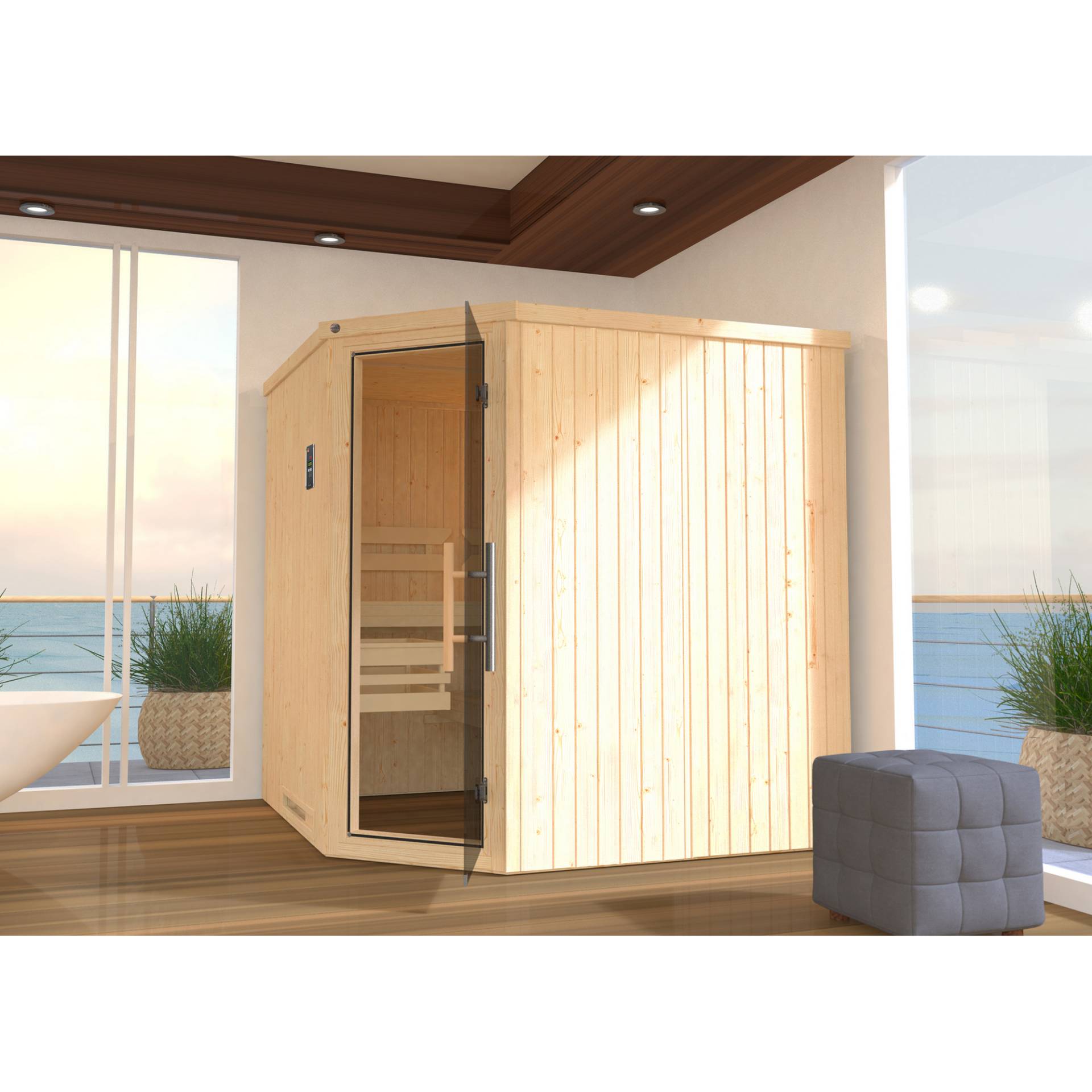 Weka Elementsauna 'Varberg 3' 194 x 194 cm mit Ofen 'OS' 7,5 kW von WEKA