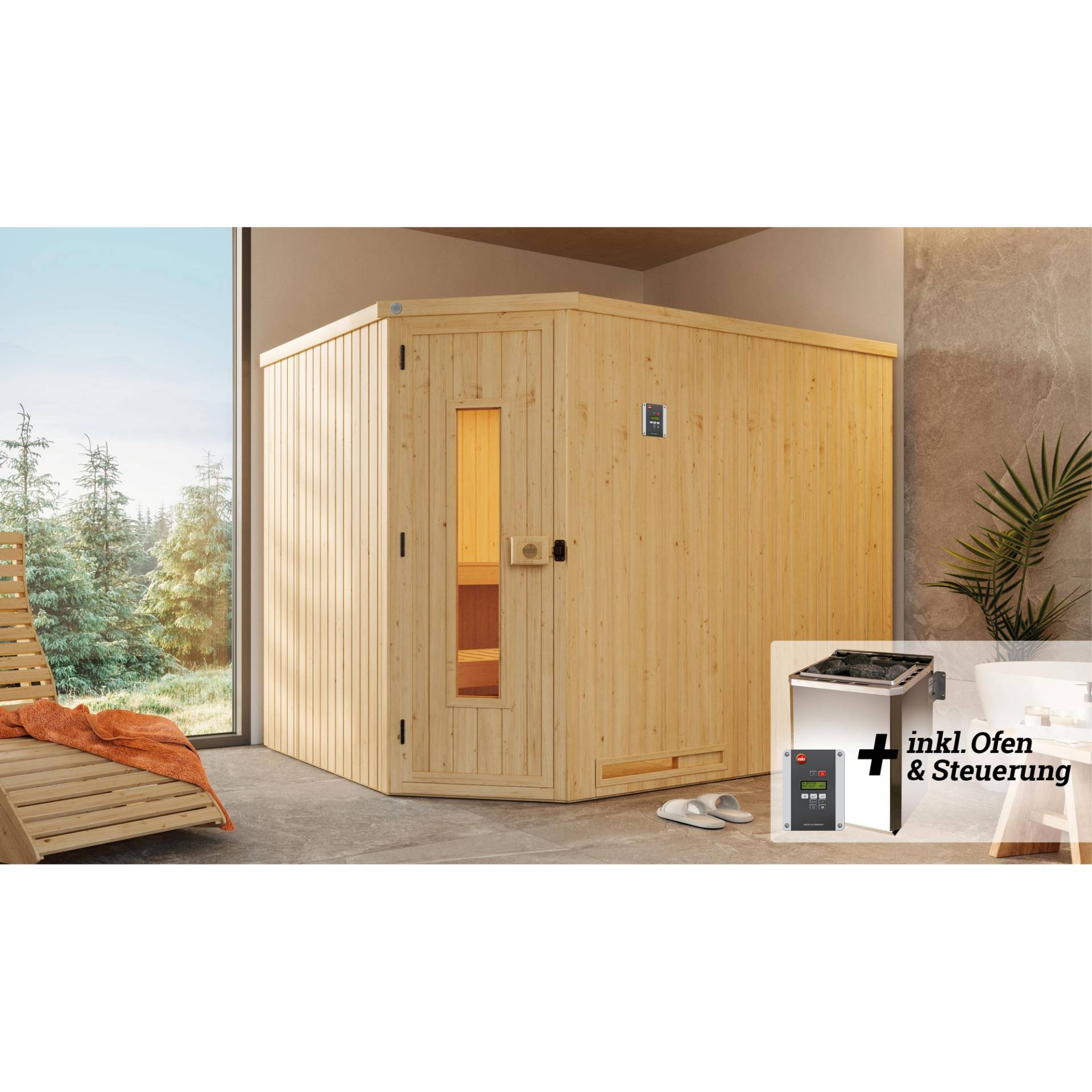 Weka Elementsauna 'Varberg 4' mit 7,5 kW BioS-Ofenset, Steuerung, Massivholztür 242 x 192 x 199 cm Weka Elementsauna 'Varberg 4' mit 7,5 kW BioS-Ofenset, Steuerung, Massivholztür 242 x 192 x 199 cm von WEKA