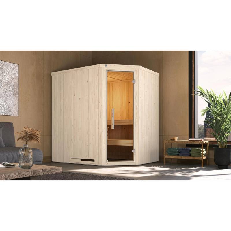 Weka Elementsauna Varberg Trend 1 Weiß Sparset 5,4 kW Kompakt Glastür von WEKA