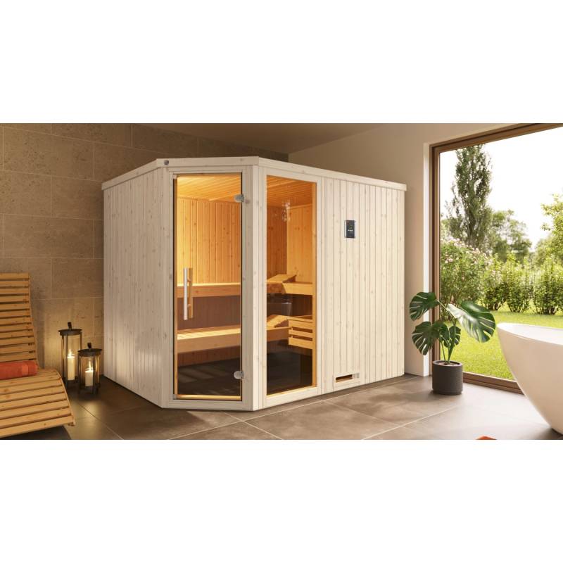 Weka Elementsauna Varberg Trend 4 Weiß Sparset 9 kW BioS Glastür/Fenster von WEKA