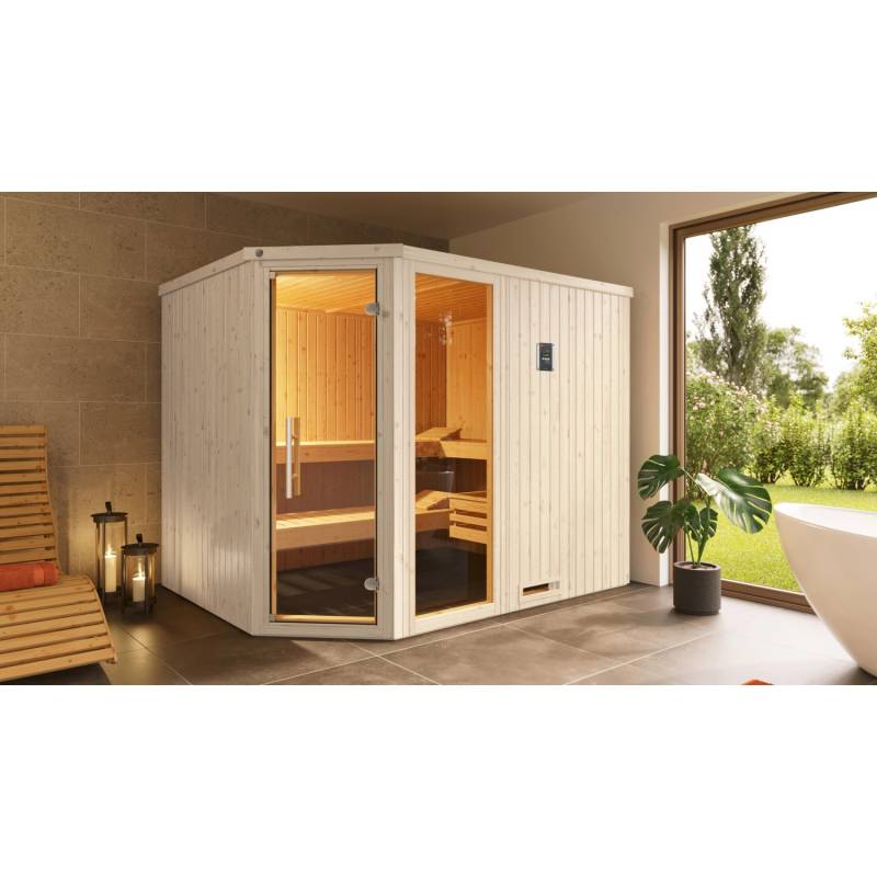 Weka Elementsauna Varberg Trend 4 Weiß Sparset 9 kW Kompakt Glastür/Fenster von WEKA