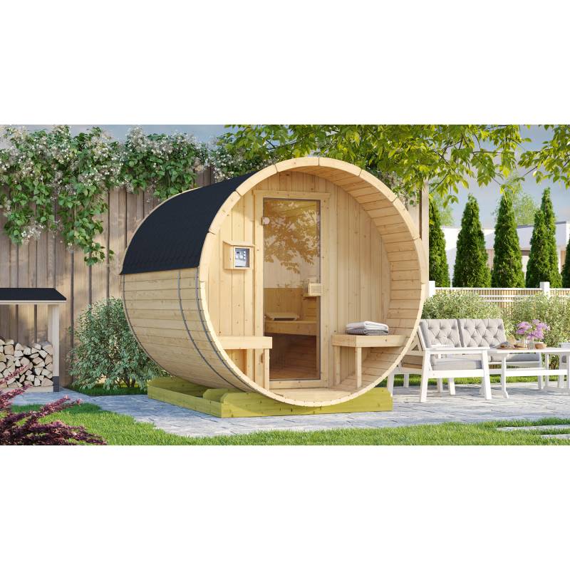 Weka Fasssauna '198 Sparset 2' natur 9,0 kW OS-Ofen Steuerung Glastür 210,5 x 255,5 x 217,5 cm von WEKA