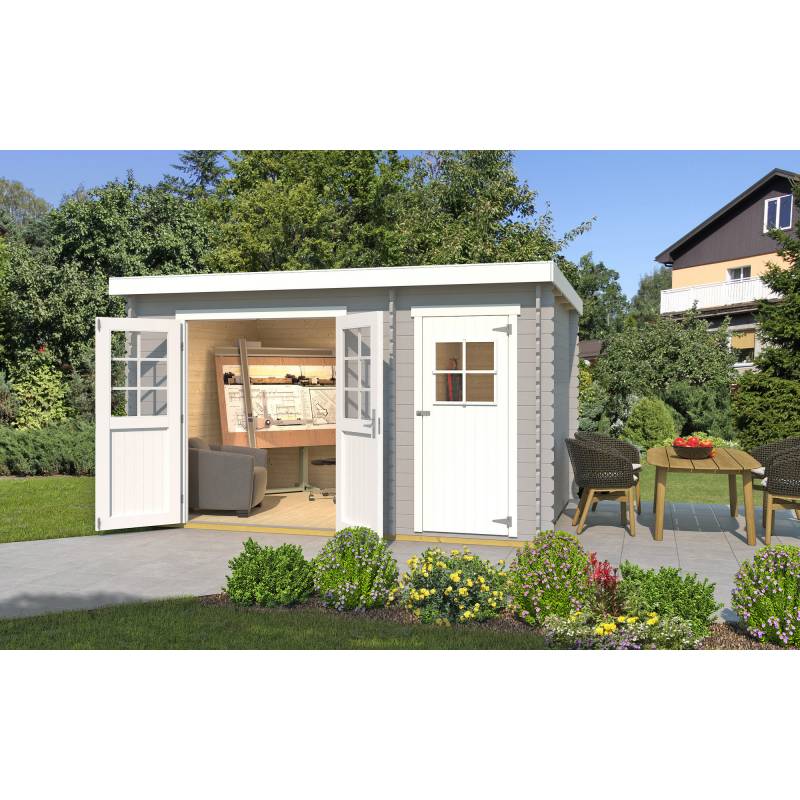 Weka Gartenhaus '254 Gr.2' hellgrau 394 x 296 x 222 cm, mit Nebenraum von WEKA