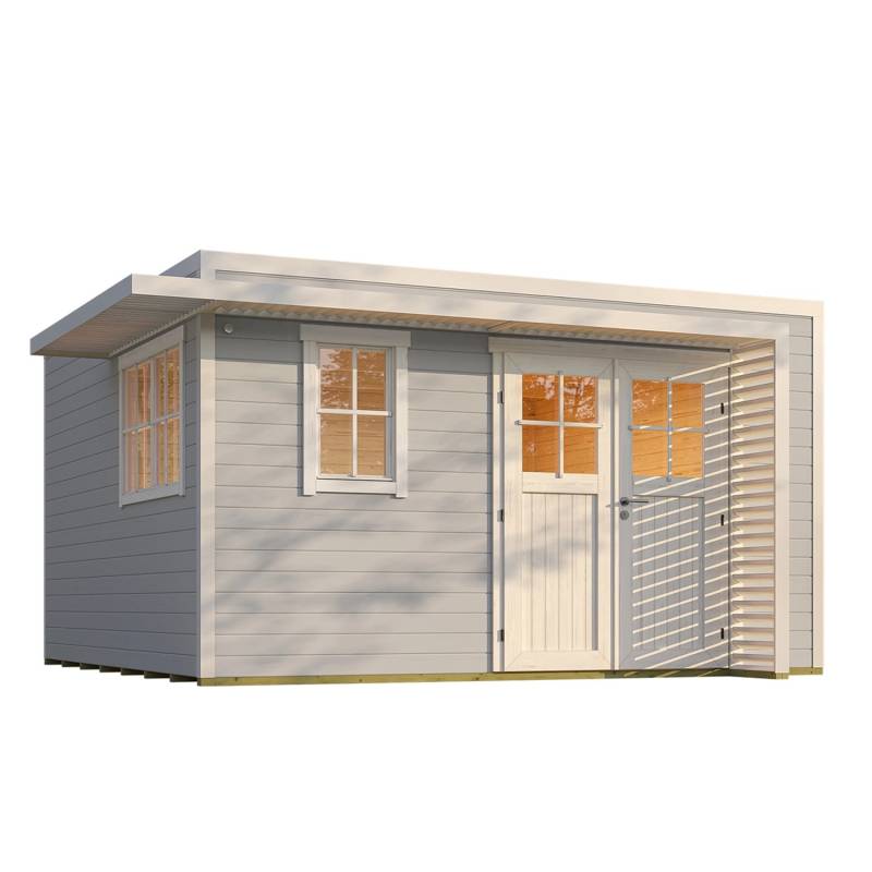 Weka Gartenhaus Amberley Doppeltür 2 Fenster Grau-Weiß 400 cm x 400 cm von WEKA