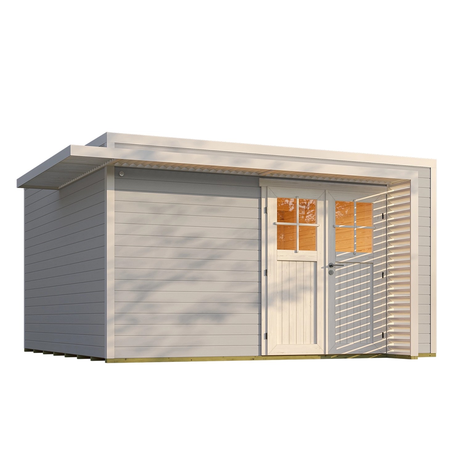 Weka Gartenhaus Amberley Doppeltür Grau-Weiß 400 cm x 400 cm von WEKA