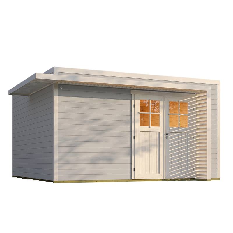 Weka Gartenhaus Amberley Doppeltür Grau-Weiß 400 cm x 400 cm von WEKA