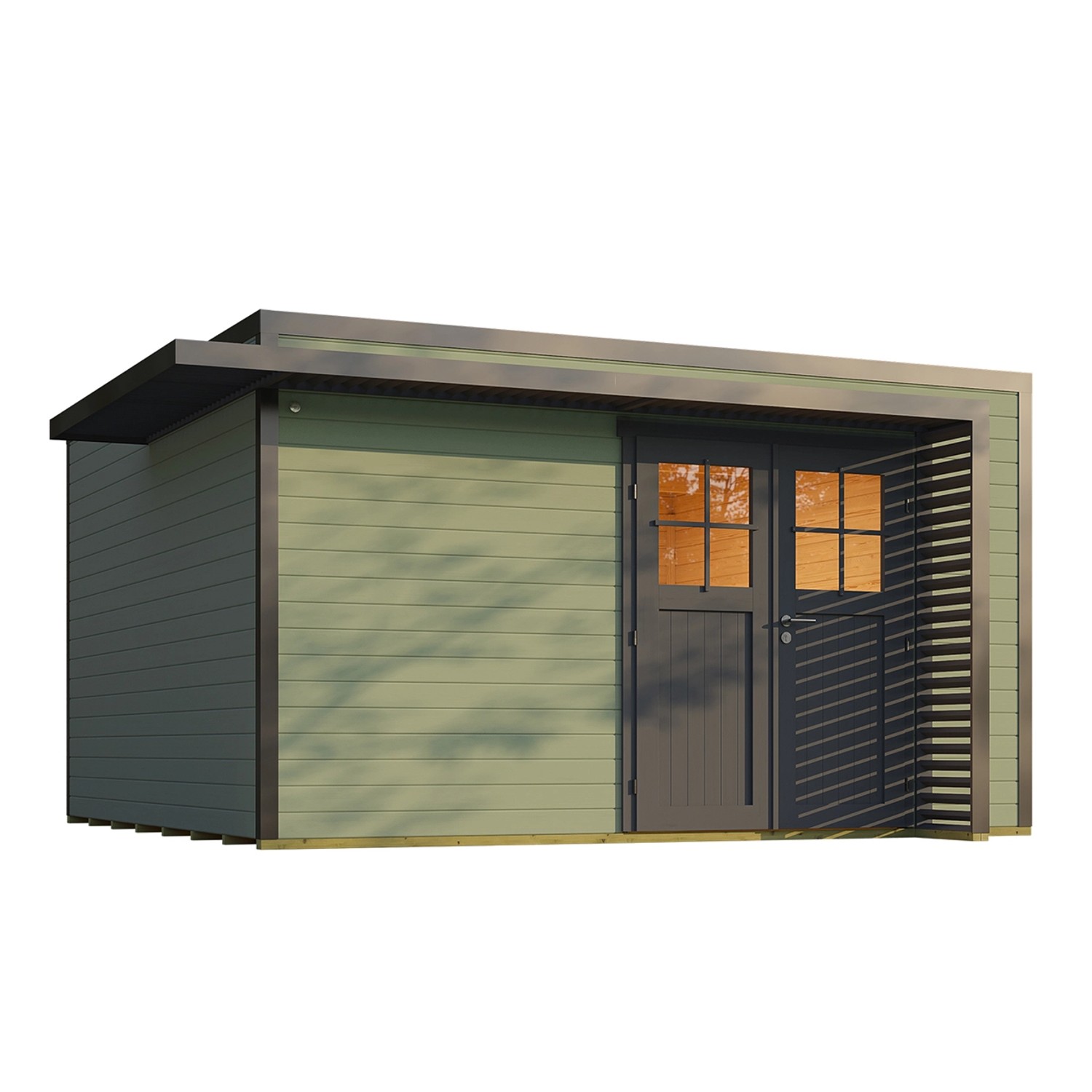 Weka Gartenhaus Amberley Doppeltür Graugrün/Anthrazit 400 cm x 400 cm von WEKA