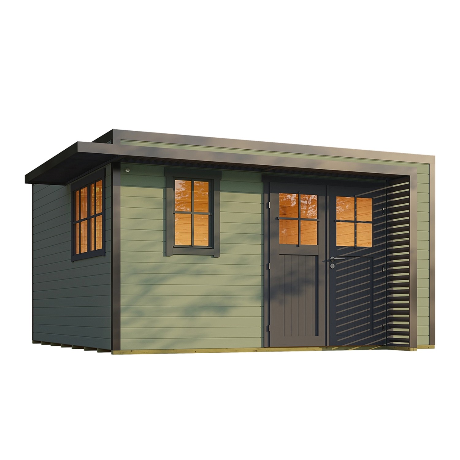 Weka Gartenhaus Amberley Tür 2 Fenster Graugrün/Anthrazit 400 cm x 400 cm von WEKA