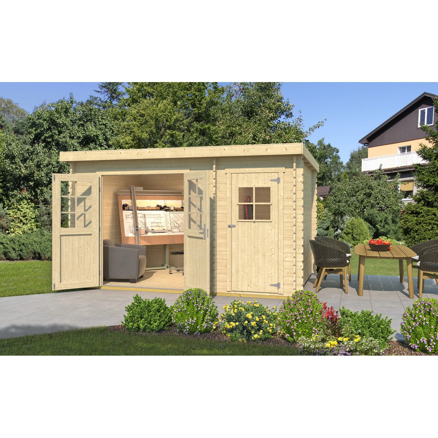 Weka Holz-Gartenhaus Brixen mit Flachdach Natur B x T: 370 cm x 250 cm von WEKA