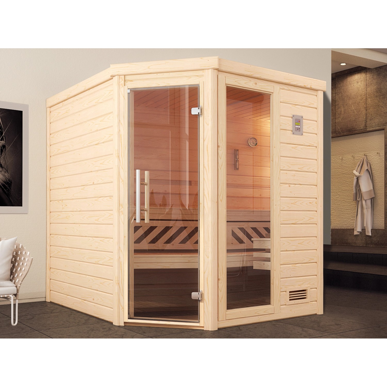 Weka Massivholz-Ecksauna 536 BioS Set Gr. 1 mit Glastür und Fensterelement von WEKA