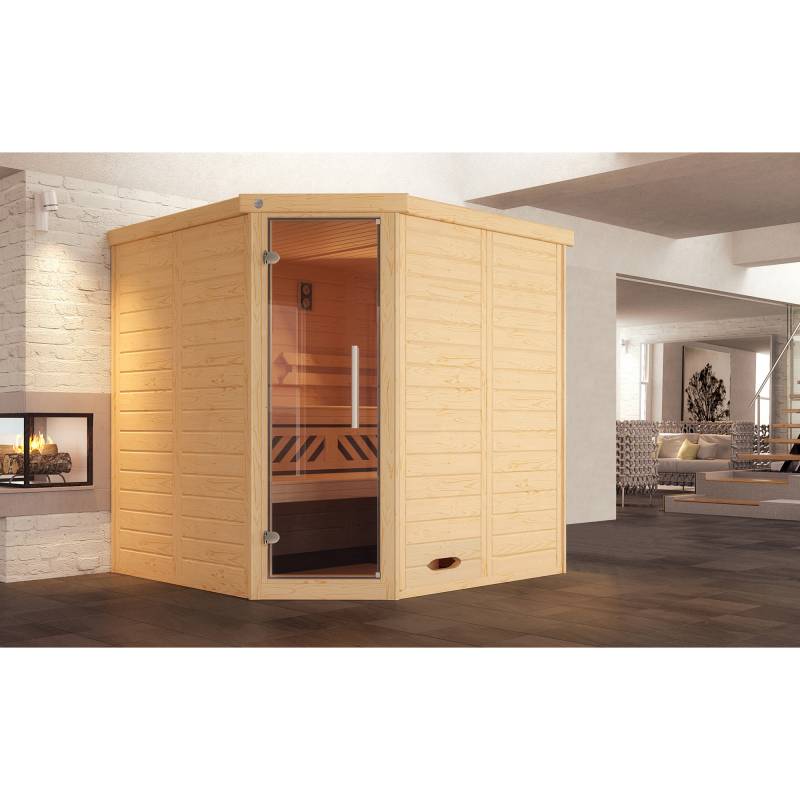 Weka Massivholz-Elementsauna 'Kemi Eck 1' natur Glastür 188 x 188 x 200 cm, ohne Ofen von WEKA