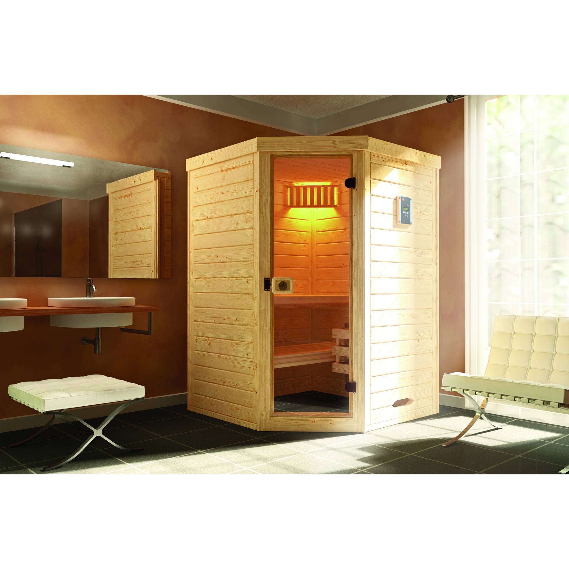 Weka Massivholz-Elementsauna 'Laukkala 1' 144 x 144 x 200 cm mit Glastür, Fenster und Leuchtenset Weka Massivholz-Elementsauna 'Laukkala 1' 144 x 144 x 200 cm mit Glastür, Fenster und Leuchtenset von WEKA
