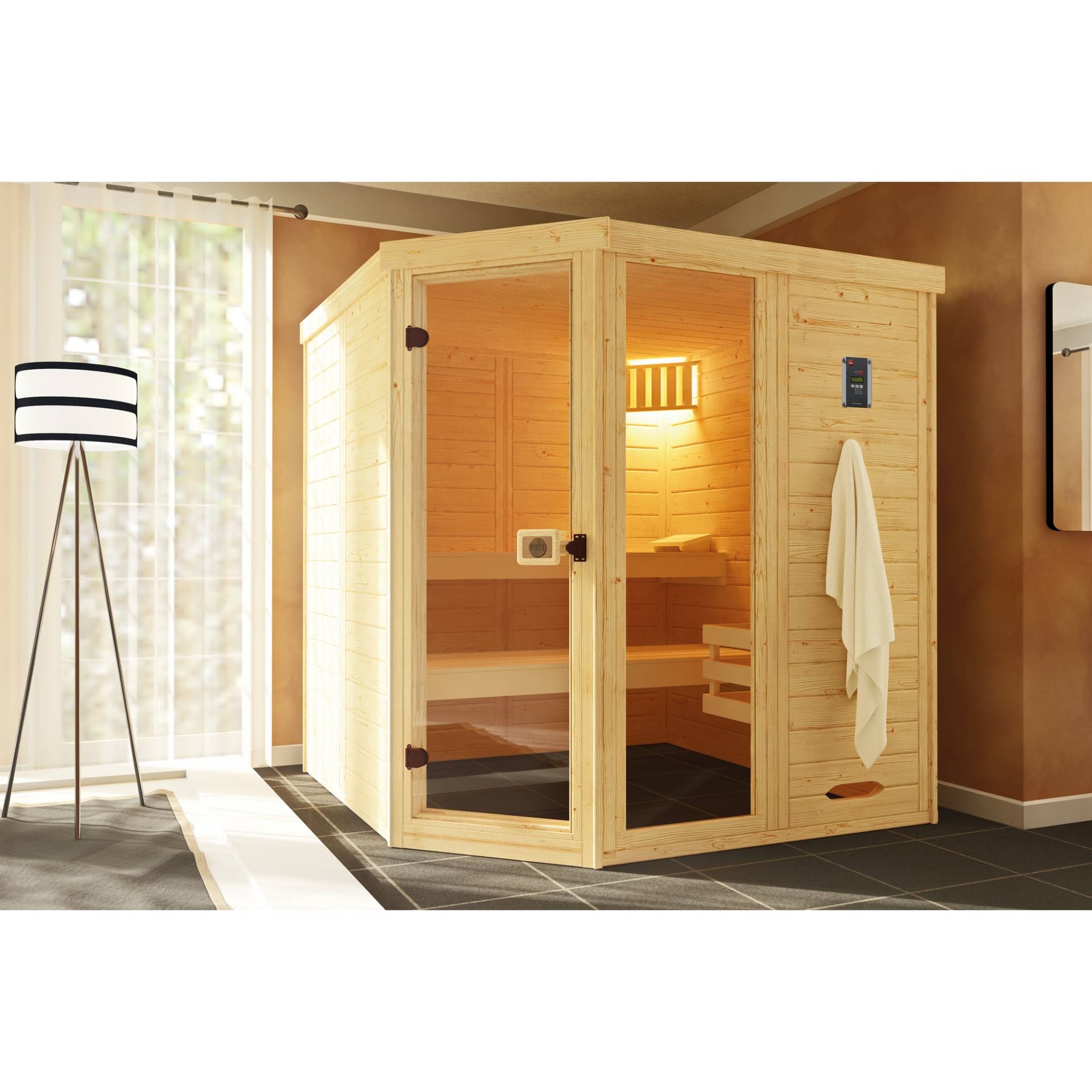Weka Massivholz-Elementsauna 'Laukkala 3' mit Glastür, Fenster 186,6 x 186,6 x 200 cm Weka Massivholz-Elementsauna 'Laukkala 3' mit Glastür, Fenster 186,6 x 186,6 x 200 cm von WEKA