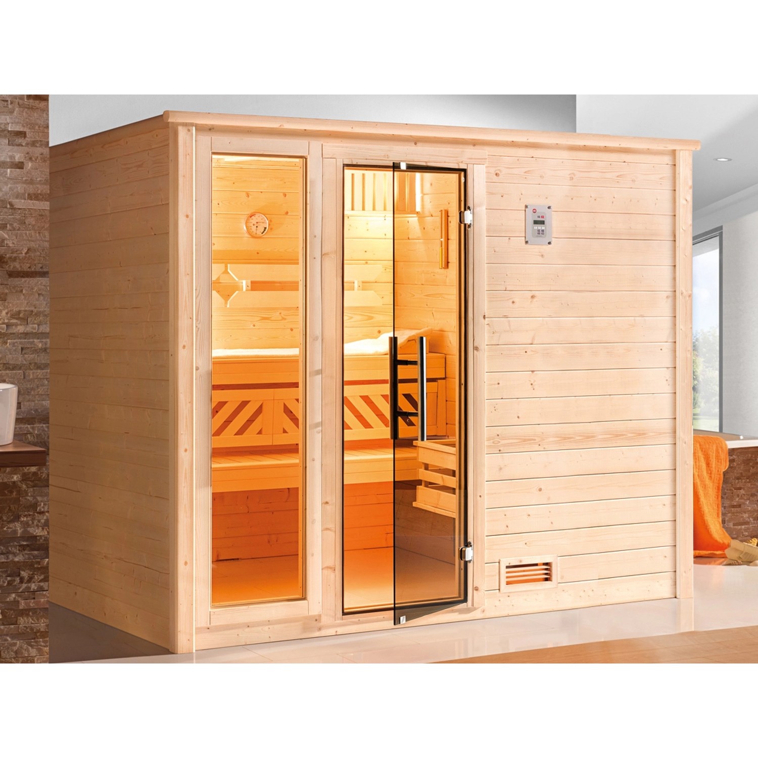 Weka Massivholz-Sauna 531 BioS Set Gr. 4 mit Glastür und Fensterelement von WEKA