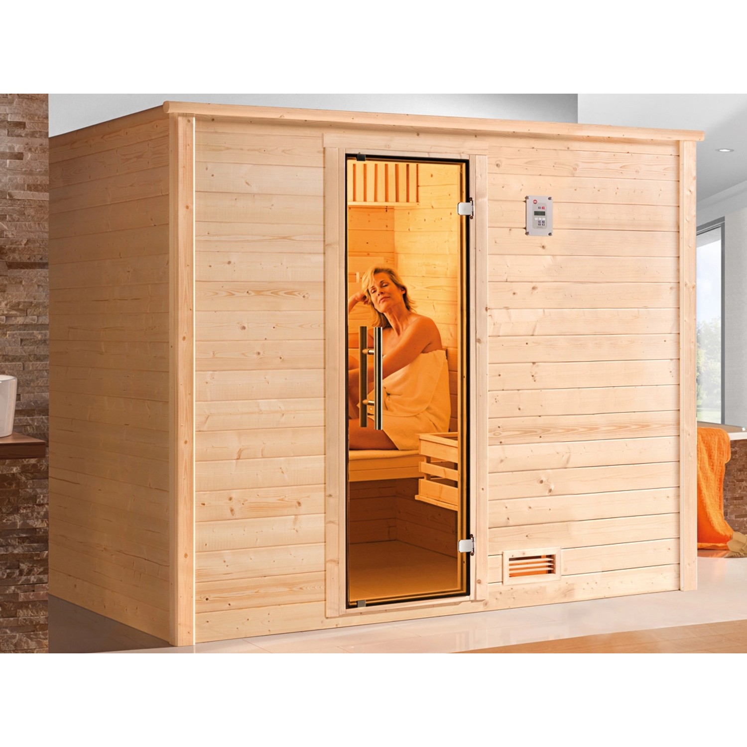 Weka Massivholz-Sauna 531 BioS Set Gr. 4 mit Glastür von WEKA