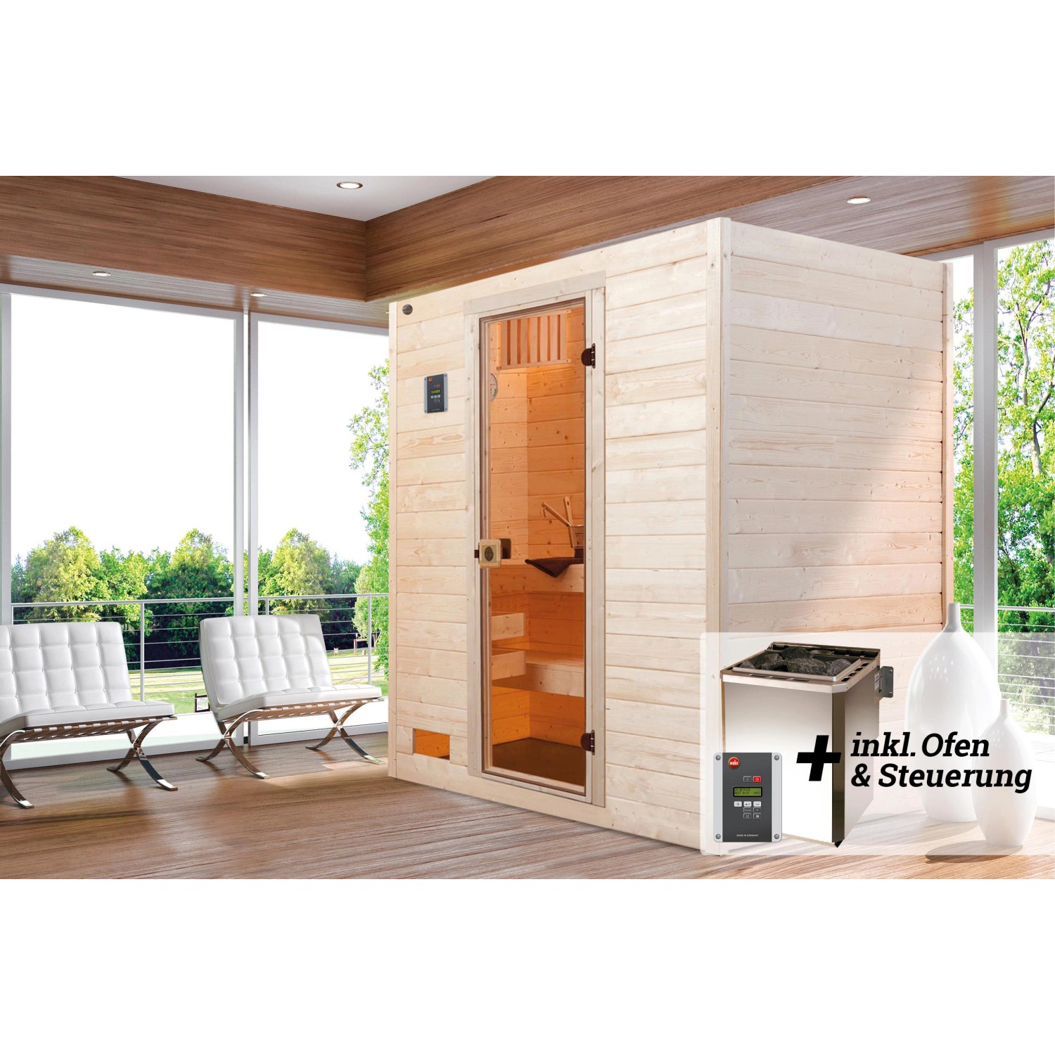 Weka Massivholzsauna Valida 2 Sparset 4,5 kW BioS Glastür Weka Massivholzsauna Valida 2 Sparset 4,5 kW BioS Glastür von WEKA
